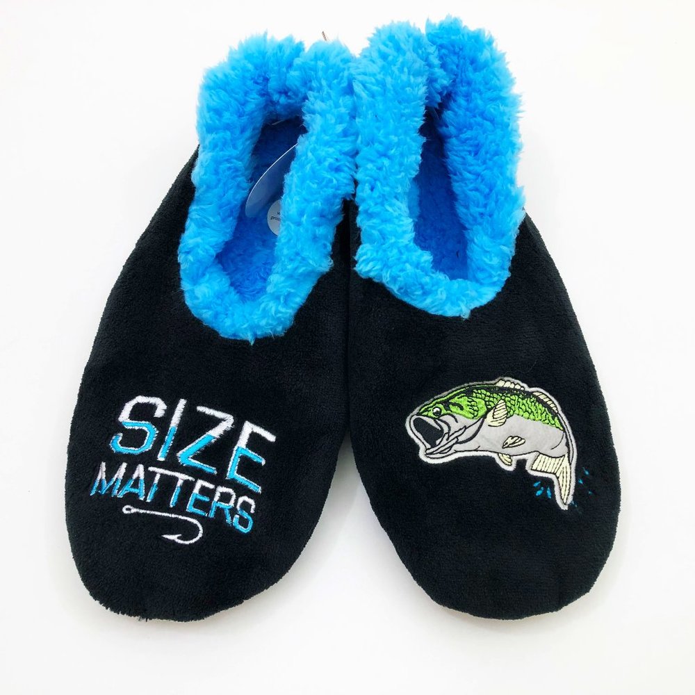 NWT Snoozies Men's Slippers Size Matters Fishing Extra Large 13 Black